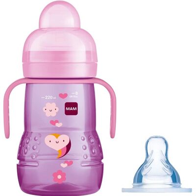 Gobelet d'apprentissage bébé MAM Rose 2en1 - Transition de la bouteille Gobelet d'apprentissage bébé MAM Rose 2en1 - Transition de la bouteille