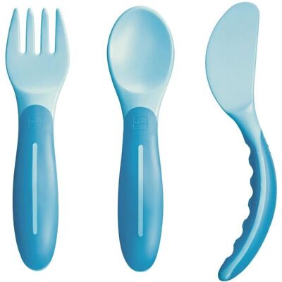 Set de Couverts Ergonomiques pour Bébé MAM - À partir de 6 mois - Bleu Set de Couverts Ergonomiques pour Bébé MAM - À partir de 6 mois - Bleu