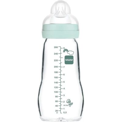 MAM Blue Glass Baby Bottle - 260ml, Medium Flow MAM Blue Glass Baby Bottle - 260ml, Medium Flow