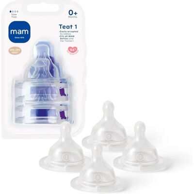 MAM Size 1 Baby Bottle Teat - SkinSoft Silicone, Slow Flow MAM Size 1 Baby Bottle Teat - SkinSoft Silicone, Slow Flow