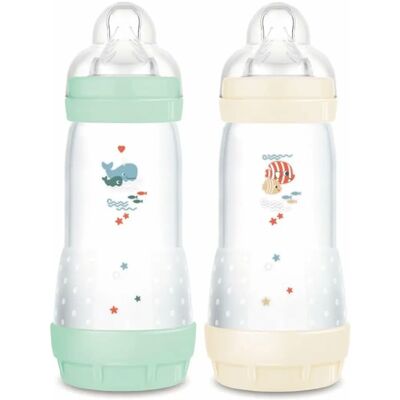 Biberón Baby MAM Verde Mar Beige - Anticólicos - 330ml - 2 unidades Biberón Baby MAM Verde Mar Beige - Anticólicos - 330ml - 2 unidades
