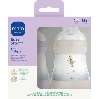 Biberon MAM - Easy Start - Anti-coliche - 160 ml - Lilla + Sabbia Biberon MAM - Easy Start - Anti-coliche - 160 ml - Lilla + Sabbia