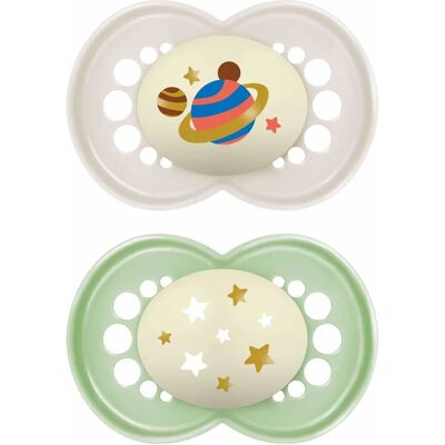 MAM Night Glow in the Dark Soother, Pack of 2, 6+ months - Baby Soothers MAM Night Glow in the Dark Soother, Pack of 2, 6+ months - Baby Soothers