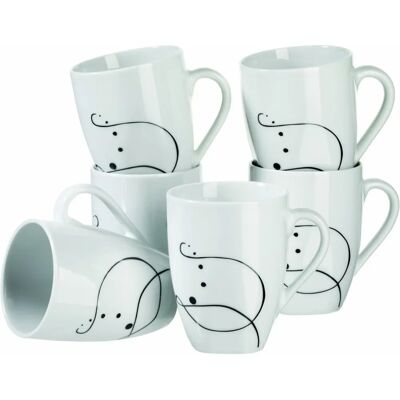 Ensemble de Café Mäser Chanson - 6 Tasses en Porcelaine, 330ml, Noir et Blanc Ensemble de Café Mäser Chanson - 6 Tasses en Porcelaine, 330ml, Noir et Blanc