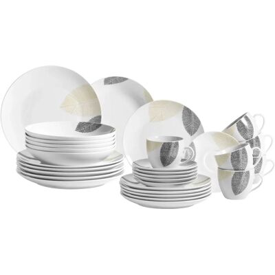 Mäser Jona Geschirr-Set - 30-tlg., Grau/Weiß, Blätterdekor, 6 Personen Mäser Jona Geschirr-Set - 30-tlg., Grau/Weiß, Blätterdekor, 6 Personen