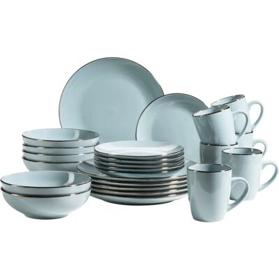 MÄSER Metallic Rim Dinnerware Set - Blue - 24 Pieces for 6 MÄSER Metallic Rim Dinnerware Set - Blue - 24 Pieces for 6