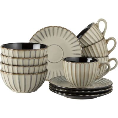 Servizio Confino Beige in gres di Mäser - 12 pezzi per 4 persone Servizio Confino Beige in gres di Mäser - 12 pezzi per 4 persone