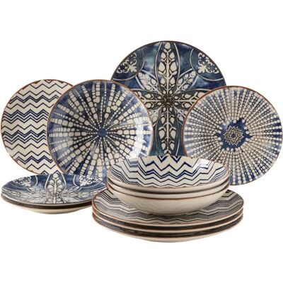 Mäser 12-teiliges Tafelservice - Blau/Beige und Weiß - Mediterranes Design Mäser 12-teiliges Tafelservice - Blau/Beige und Weiß - Mediterranes Design