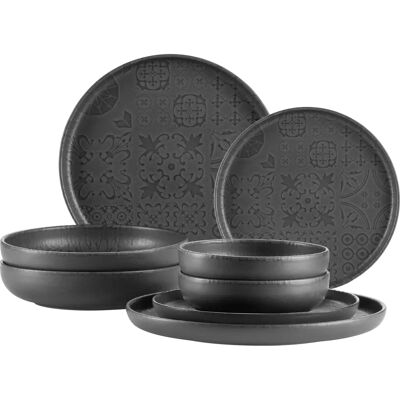 Ensemble de vaisselle Traditionnelles Tiles de MÄSER - 8 pièces, noir, 2 personnes Ensemble de vaisselle Traditionnelles Tiles de MÄSER - 8 pièces, noir, 2 personnes
