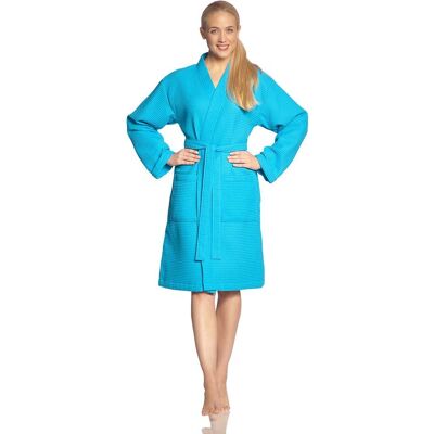 VOSSEN Unisex-Turquoise Waffelpiqué-Bademantel - Größe S, 100cm VOSSEN Unisex-Turquoise Waffelpiqué-Bademantel - Größe S, 100cm