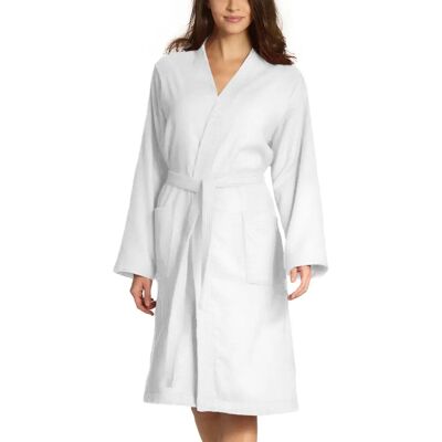 VOSSEN Dallas Unisex Baumwoll-Bademantel - Kimono-Kragen, Weiß, Kurze Länge VOSSEN Dallas Unisex Baumwoll-Bademantel - Kimono-Kragen, Weiß, Kurze Länge