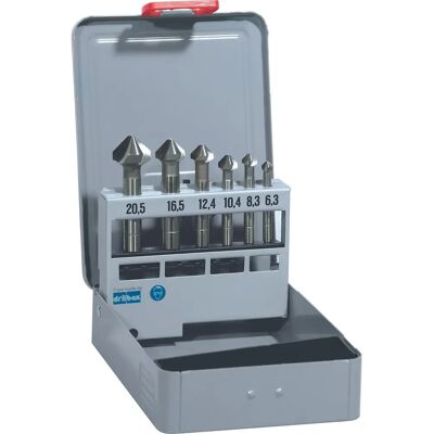 Alpen Bohrereinsatz HSS Kegelsenker-Satz 6-tlg. Ø 6.3/ 8.3/ 10.4/ 12.4 16.5/ 20.5mm Alpen Bohrereinsatz HSS Kegelsenker-Satz 6-tlg. Ø 6.3/ 8.3/ 10.4/ 12.4 16.5/ 20.5mm