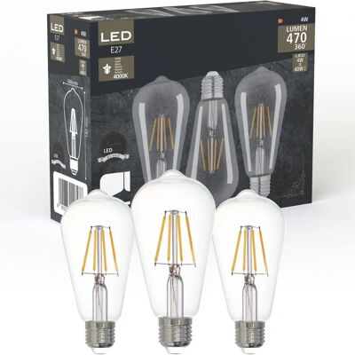 EGLO Modello E27 Lampadine LED - Set da 3 - 4W - Bianco Neutro EGLO Modello E27 Lampadine LED - Set da 3 - 4W - Bianco Neutro