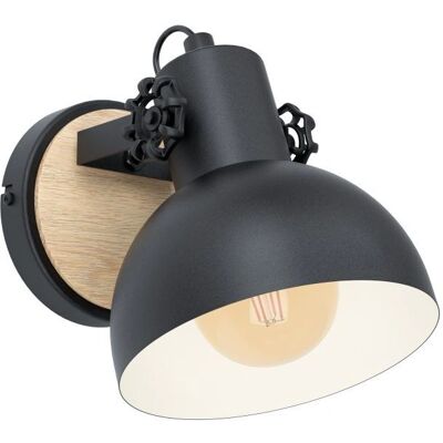 Eglo Lubenham E27 - Vintage przemysłowa lampa ścienna z drewna i czerni Eglo Lubenham E27 - Vintage przemysłowa lampa ścienna z drewna i czerni