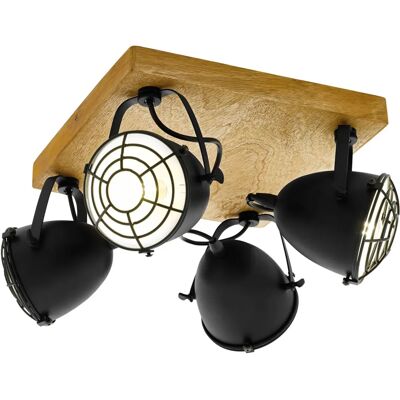 Projecteur de plafond vintage Eglo Gatebeck - Bois naturel et acier noir Projecteur de plafond vintage Eglo Gatebeck - Bois naturel et acier noir