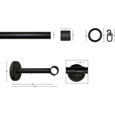 GARESA Rustikale Gardinenstange - Verstellbar, Metall, 140cm, Schwarz GARESA Rustikale Gardinenstange - Verstellbar, Metall, 140cm, Schwarz