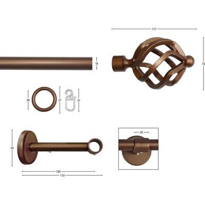 GARESA Rustika Gardinenstange - 140cm, 16mm, Metall, Rustikal GARESA Rustika Gardinenstange - 140cm, 16mm, Metall, Rustikal