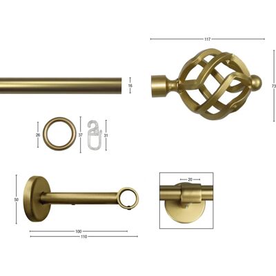GARESA Rustikale Gardinenstange - 380cm, 16mm, Mattgold GARESA Rustikale Gardinenstange - 380cm, 16mm, Mattgold