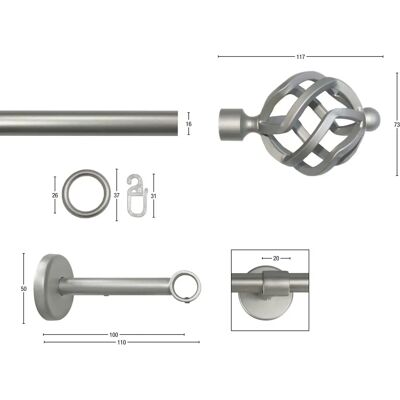 GARESA Rustikal Gardinenstange - 140cm, Ø16mm, silber GARESA Rustikal Gardinenstange - 140cm, Ø16mm, silber