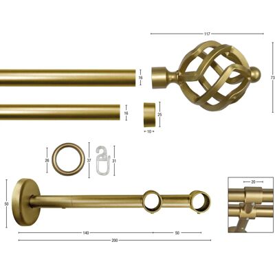 GARESA Rustika Gold Gardinenstange - 200cm, 16mm, 2-läufig GARESA Rustika Gold Gardinenstange - 200cm, 16mm, 2-läufig