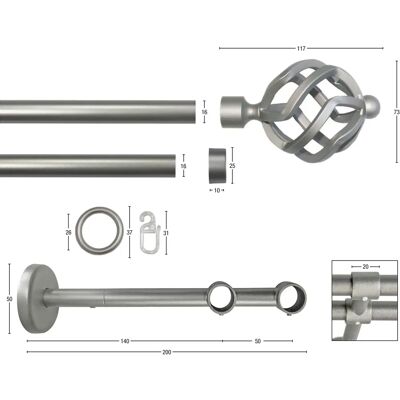 GARESA Rustikale Gardinenstange - 300cm, 2 Läufe, Silber GARESA Rustikale Gardinenstange - 300cm, 2 Läufe, Silber