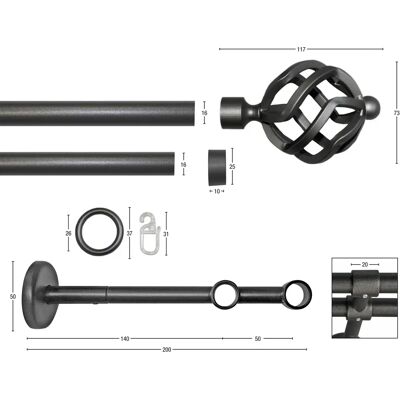 GARESA RUSTIKA Rustikale Gardinenstange - 210cm, 16mm, 2-läufig GARESA RUSTIKA Rustikale Gardinenstange - 210cm, 16mm, 2-läufig