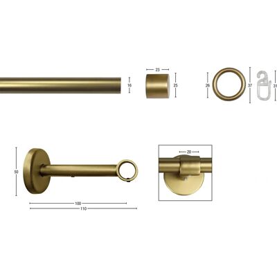 GARESA Rustika Gold Gardinenstange - 330cm, 16mm, Metall GARESA Rustika Gold Gardinenstange - 330cm, 16mm, Metall