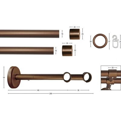 GARESA RUSTIKA Rustikale Gardinenstange - 330cm, 16mm, 2-läufig GARESA RUSTIKA Rustikale Gardinenstange - 330cm, 16mm, 2-läufig