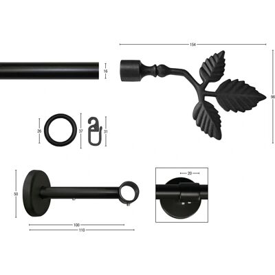 GARESA RUSTIKA Rustikale Gardinenstange - 210cm, Schwarz, 16mm GARESA RUSTIKA Rustikale Gardinenstange - 210cm, Schwarz, 16mm