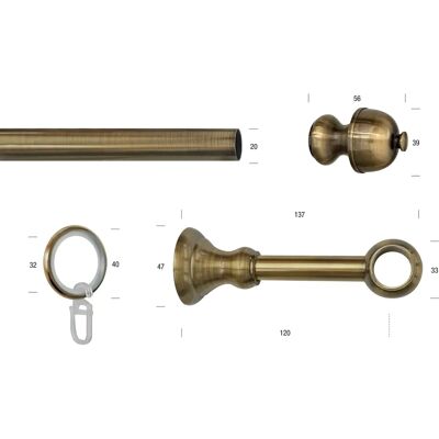 GARESA ANDREA Gardinenstange - 160cm, Antikmessing, Metall GARESA ANDREA Gardinenstange - 160cm, Antikmessing, Metall