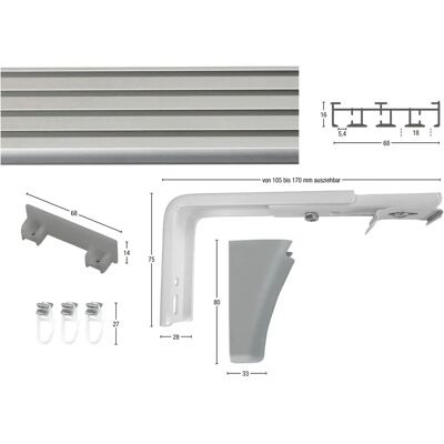 GARESA Smart Gardinenschiene Aluminium Grau 370cm 4 Läufe GARESA Smart Gardinenschiene Aluminium Grau 370cm 4 Läufe