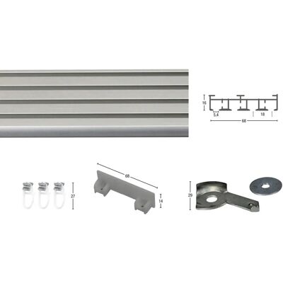 GARESA Aluminiumschiene 520cm 4-läufig grau - Gardinenschiene GARESA Aluminiumschiene 520cm 4-läufig grau - Gardinenschiene
