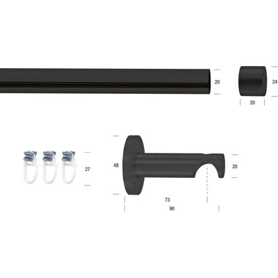 GARESA ORNELLA Gardinenstange - 120cm, schwarz, Aluminium, verstellbar GARESA ORNELLA Gardinenstange - 120cm, schwarz, Aluminium, verstellbar