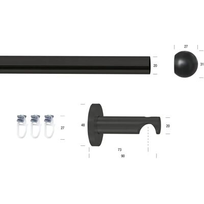 GARESA ORNELLA Gardinenstange - 110cm, Schwarz, Aluminium, 1-läufig GARESA ORNELLA Gardinenstange - 110cm, Schwarz, Aluminium, 1-läufig