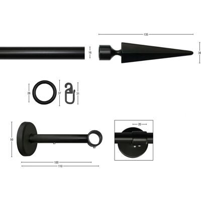 GARESA Rustika Gardinenstange - 380cm, schwarz, Metall, rustikal GARESA Rustika Gardinenstange - 380cm, schwarz, Metall, rustikal