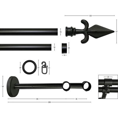 GARESA RUSTIKA Rustikale Doppel Gardinenstange - 400cm Metall Schwarz GARESA RUSTIKA Rustikale Doppel Gardinenstange - 400cm Metall Schwarz