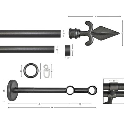 GARESA RUSTIKA Rustikale Gardinenstange - 290cm, 16mm, 2-läufig GARESA RUSTIKA Rustikale Gardinenstange - 290cm, 16mm, 2-läufig