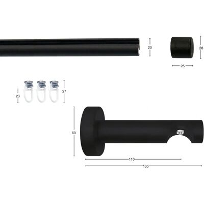 GARESA KEA Gardinenstange - 500cm, schwarz, 20mm, verlängerbar GARESA KEA Gardinenstange - 500cm, schwarz, 20mm, verlängerbar
