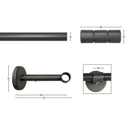 GARESA STAURA - 150cm Grau Gardinenstange, 16mm, 1-läufig GARESA STAURA - 150cm Grau Gardinenstange, 16mm, 1-läufig