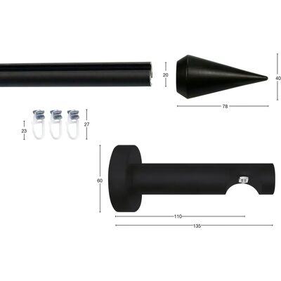 GARESA AGROS Gardinenstange - 160cm, Schwarz, Einfach, Verstellbar GARESA AGROS Gardinenstange - 160cm, Schwarz, Einfach, Verstellbar