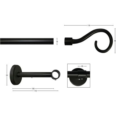 GARESA KROKUR Gardinenstange - 250cm, Schwarz, 16mm, Wandmontage, Ohne Ringe GARESA KROKUR Gardinenstange - 250cm, Schwarz, 16mm, Wandmontage, Ohne Ringe