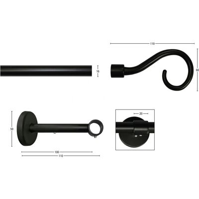 GARESA KROKUR Gardinenstange - 1-läufig, 260cm, Metall, Schwarz GARESA KROKUR Gardinenstange - 1-läufig, 260cm, Metall, Schwarz