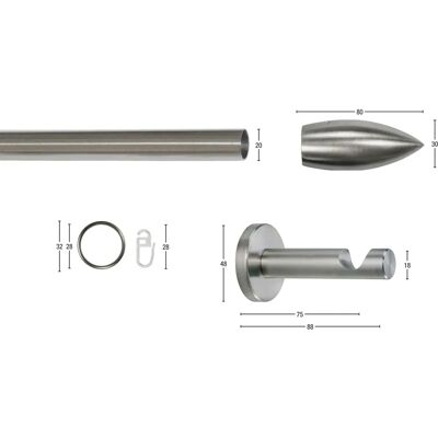 GARESA CARTOUCHE Edelstahl Gardinenstange - 360cm, 1-läufig GARESA CARTOUCHE Edelstahl Gardinenstange - 360cm, 1-läufig