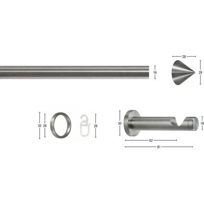GARESA ORION Edelstahl Gardinenstange - 320cm, 16mm, verstellbar GARESA ORION Edelstahl Gardinenstange - 320cm, 16mm, verstellbar