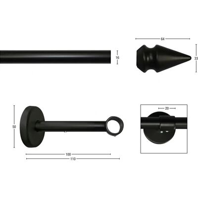 GARESA SPYRNA Gardinenstange - 210cm, Schwarz, Verlängerbar GARESA SPYRNA Gardinenstange - 210cm, Schwarz, Verlängerbar