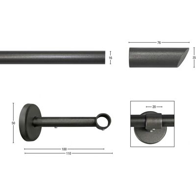 GARESA ZYLI Gardinenstange - 170cm, Schwarz, Metall & Holz GARESA ZYLI Gardinenstange - 170cm, Schwarz, Metall & Holz