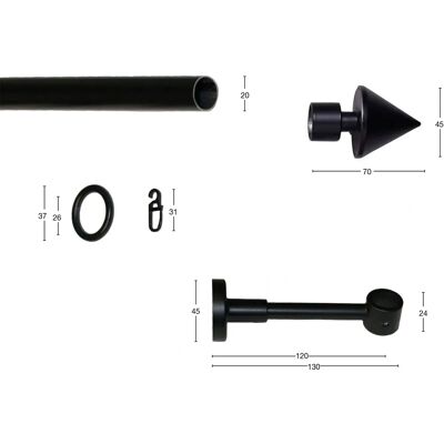 GARESA BASE Gardinenstange - 300cm, Schwarz, Einlauf GARESA BASE Gardinenstange - 300cm, Schwarz, Einlauf