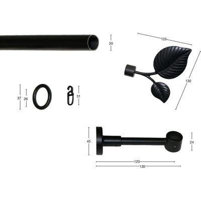 GARESA LEAF Gardinenstange - Verstellbar, Schwarz - Vorhangart GARESA LEAF Gardinenstange - Verstellbar, Schwarz - Vorhangart