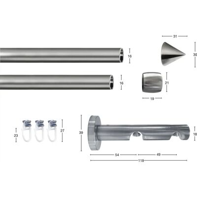 GARESA DIAMANT Silber Gardinenstange - 370cm, 16mm, Doppelläufig GARESA DIAMANT Silber Gardinenstange - 370cm, 16mm, Doppelläufig