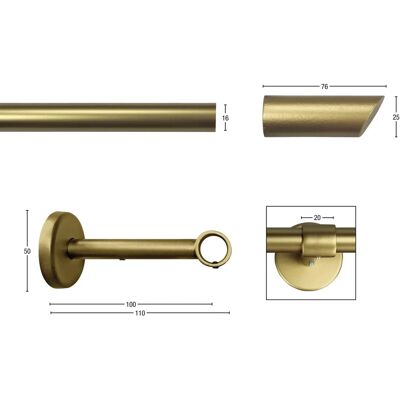 GARESA ZYLI Gardinenstange Gold - 150cm, 16mm, Metall & Holz GARESA ZYLI Gardinenstange Gold - 150cm, 16mm, Metall & Holz